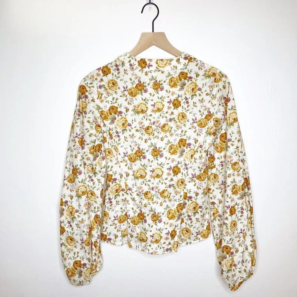 Petersyn Floral Blouse Balloon Long Sleeve V Neck Prairie Cottage Size S - Image 6