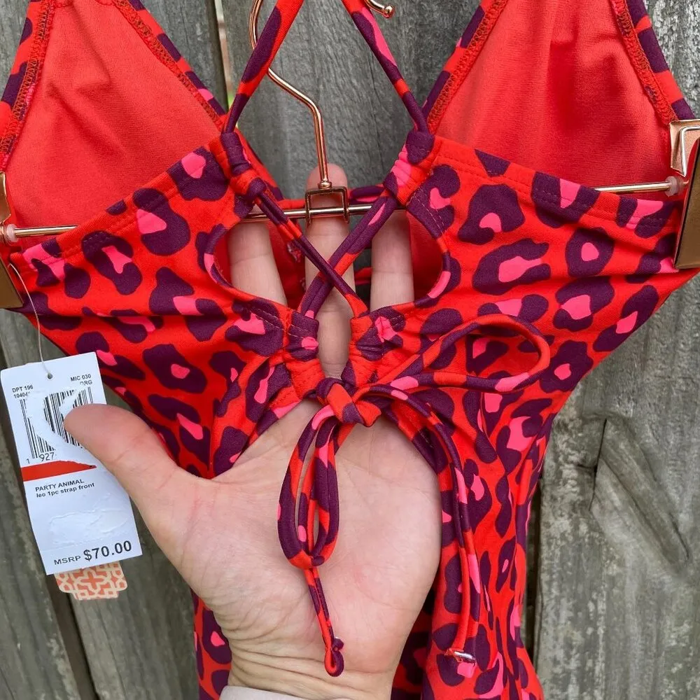 GB Gianni Bini Party Animal Print One Piece Swimsuit Size XS Strappy Back New - Image 4