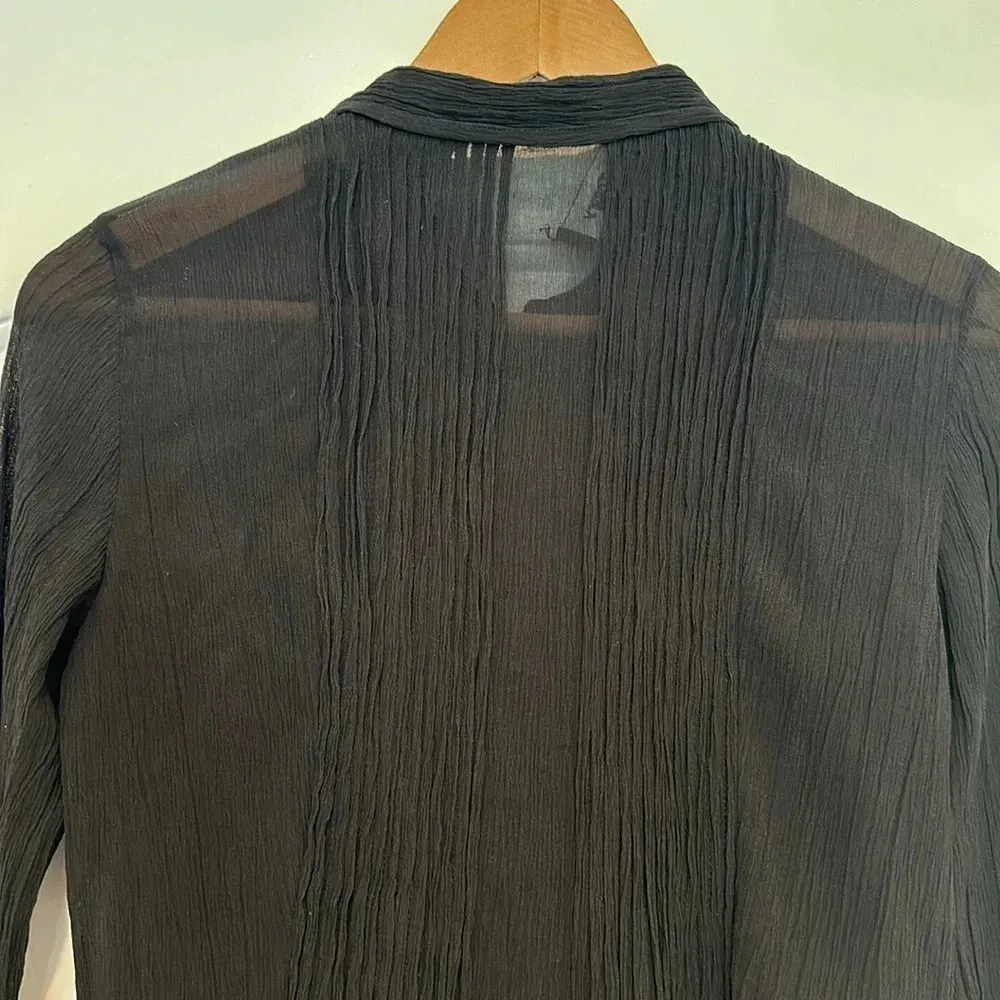 Theory 'Dionelle' Pintuck Pleat Textured Chiffon Black Sheer Blouse 100% Silk S - Image 11