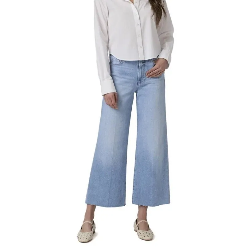 Paige Jeans 26 Petite Anessa Cropped Wide Leg Denim High Rise Hipster Trousers - Image 2