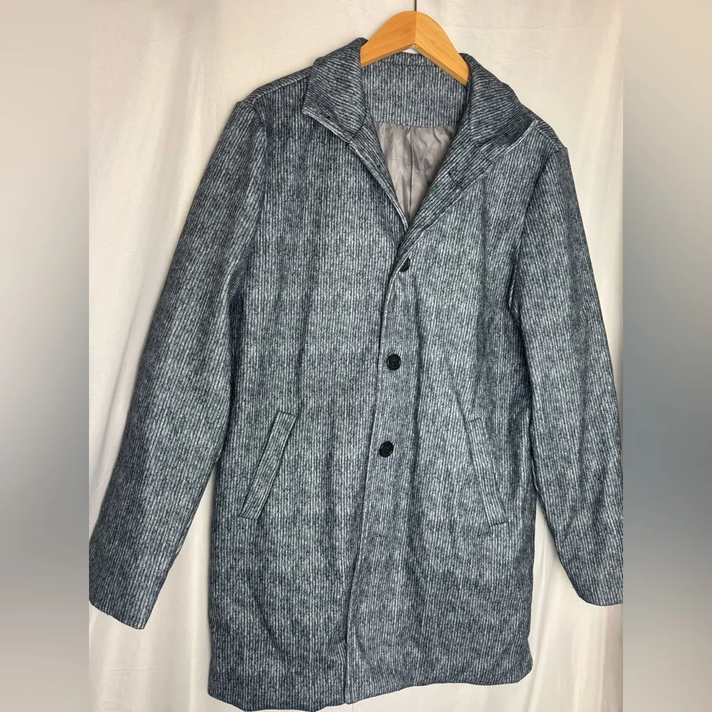 Pea coat Women’s lined stripped button down collar coat Medium Gray - Image 7