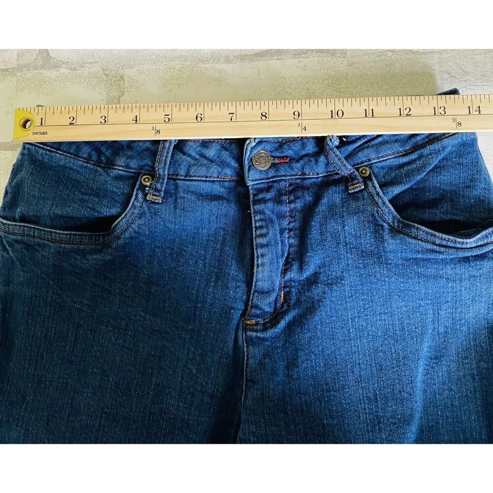 VTG Dungarees Smiths Jeans Denim Stretchy Embroidered Pants Made in Egypt Sz 8 Blue - Image 7