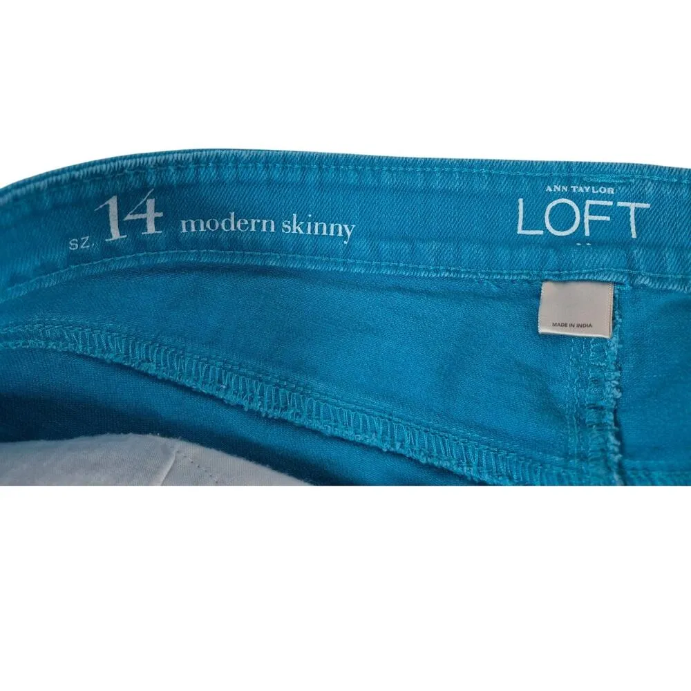 Ann Taylor Loft Cotton/Spandex Blue Turquoise Jeans Modern Skinny Sz 14 - Image 3