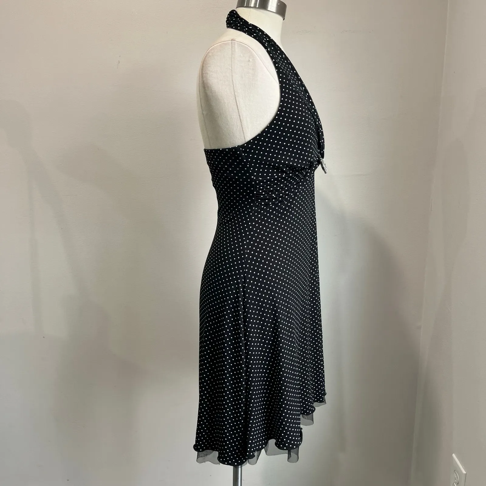 Y2K Vintage My Michelle Polka Dot Halter Dress Fit Flare Mini Size S - Image 2