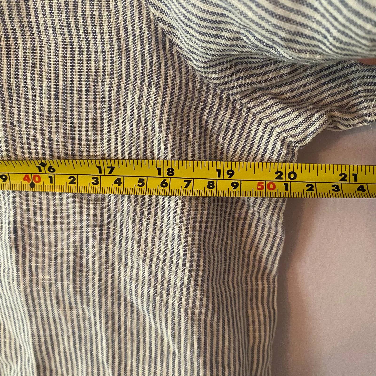 Quince Blue White Stripe Button Down Short Sleeve Blouse 100% Linen Women Small - Image 8