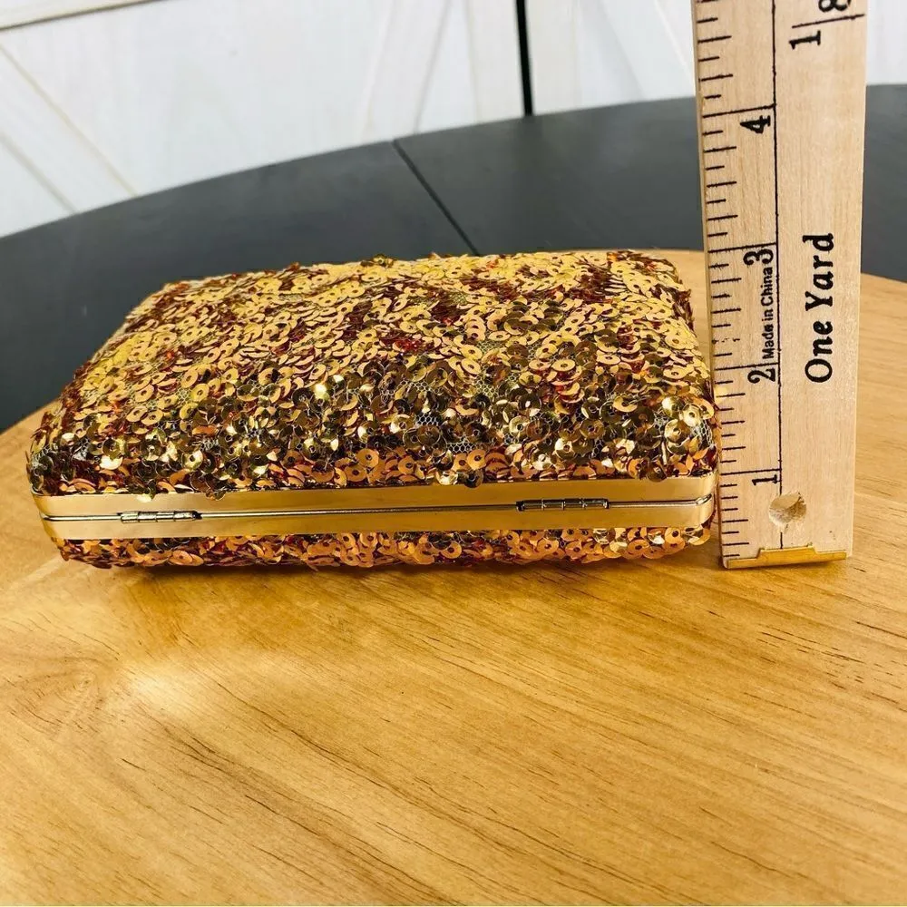 Street Level Sequin Hardside Mini Clutch Evening Bag Metallic Gold - Image 8