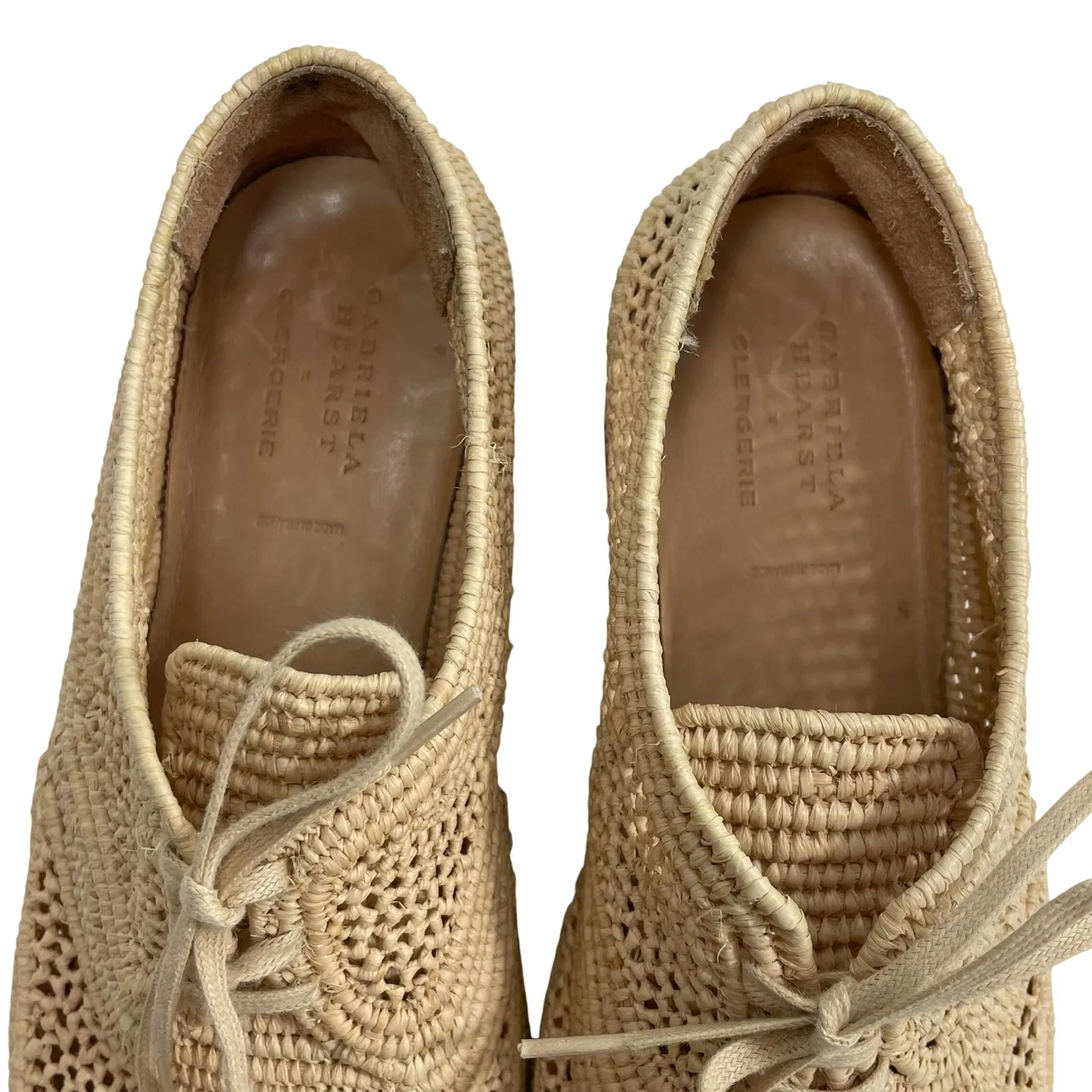 Gabriela Hearst x Clergerie Harold Brogue Raffia Wedge Oxford Shoes Size 39 Tan - Image 11