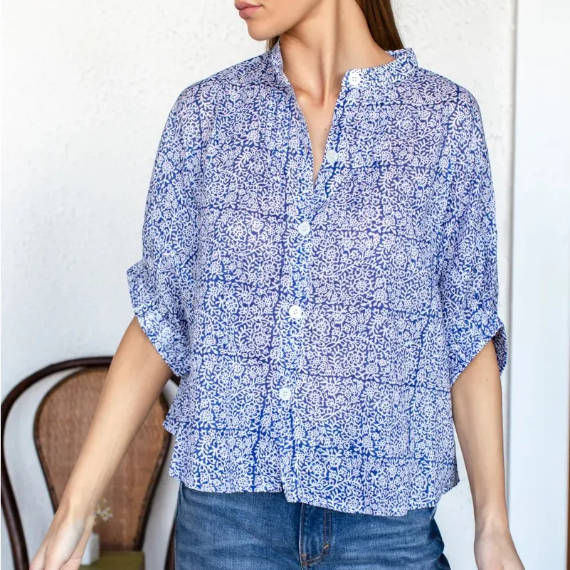 EMERSON FRY Love Tómas Mandarin Collar Top, Porcelain Organic, OS White Size undefined - Image 2