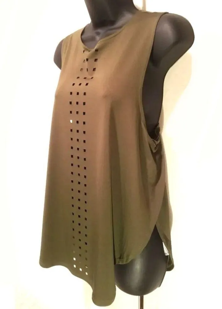 Energie Lark  Olive Green Laser-cutout  Tank Top Sz M - Image 5