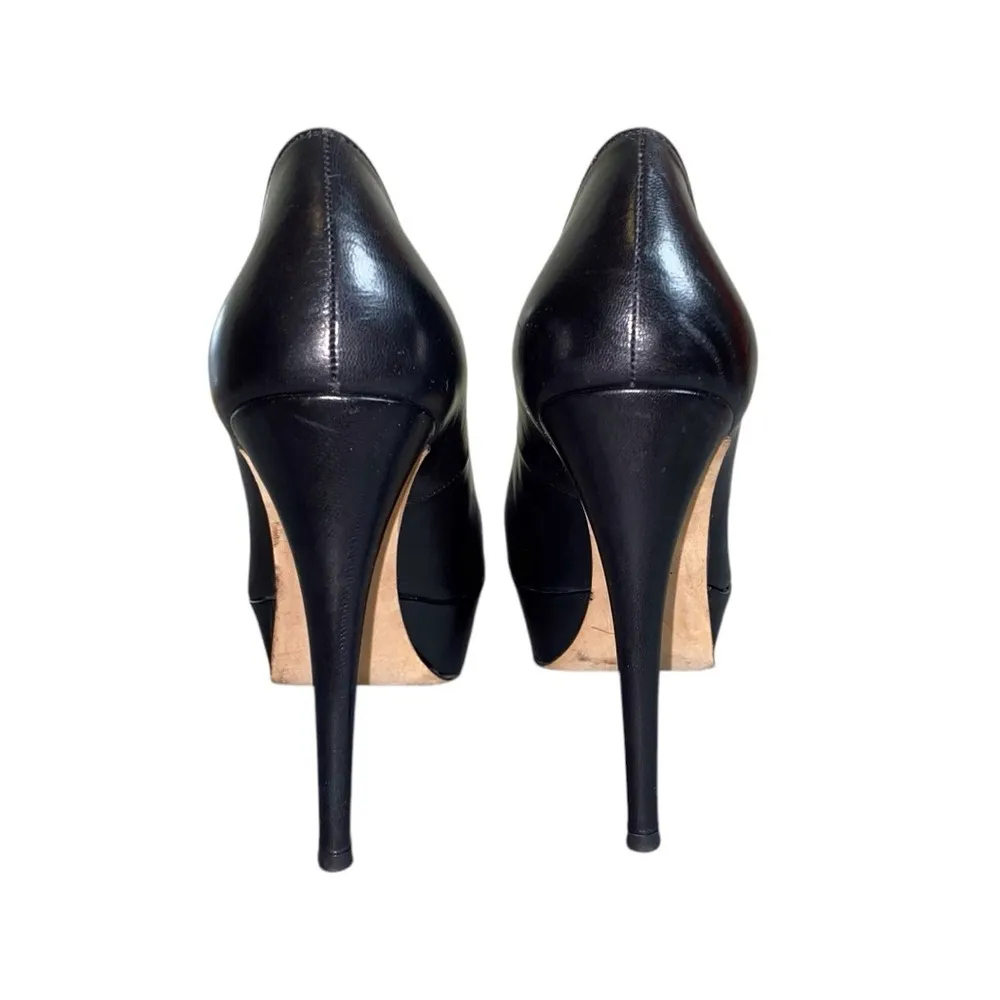 Stuart Weitzman Black Leather Almond Toe Stiletto Platform High Heels - Image 6