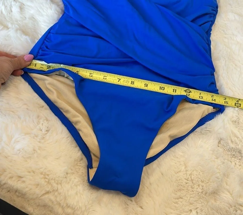 Swimsuits For All V Neck Halter One Piece Swimsuit Blue Size 10 - Image 10
