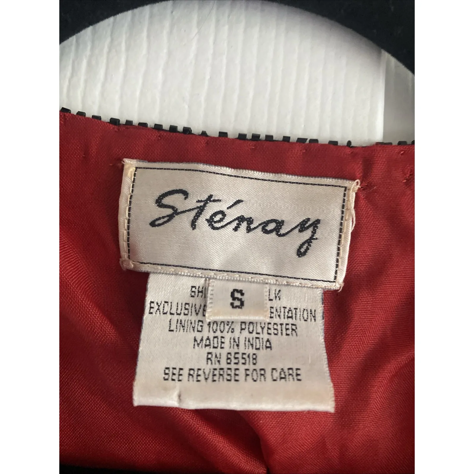 Stenay Womens Small Red Silk Black Beaded Bolero Jacket Holiday Event Glam - Image 2