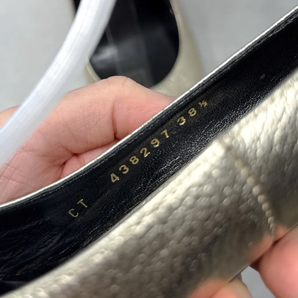 NEW Saint Laurent Babies Edgy Mary Jane Ankle Strap Pumps Mid Heels Gold 38.5 - Image 13