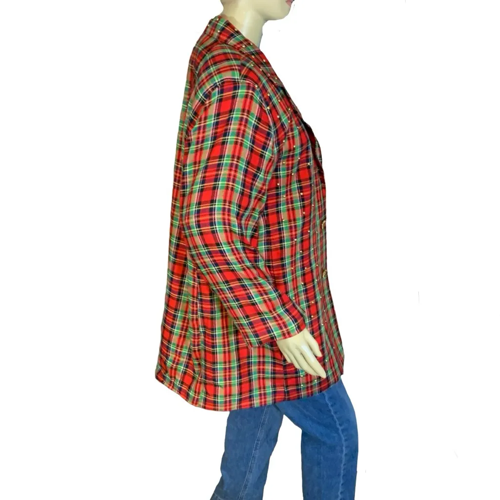 VINTAGE 1990'S SHERRY PHILIPS RED PLAID & GOLD STUDDED BLAZER (2X) - Image 6