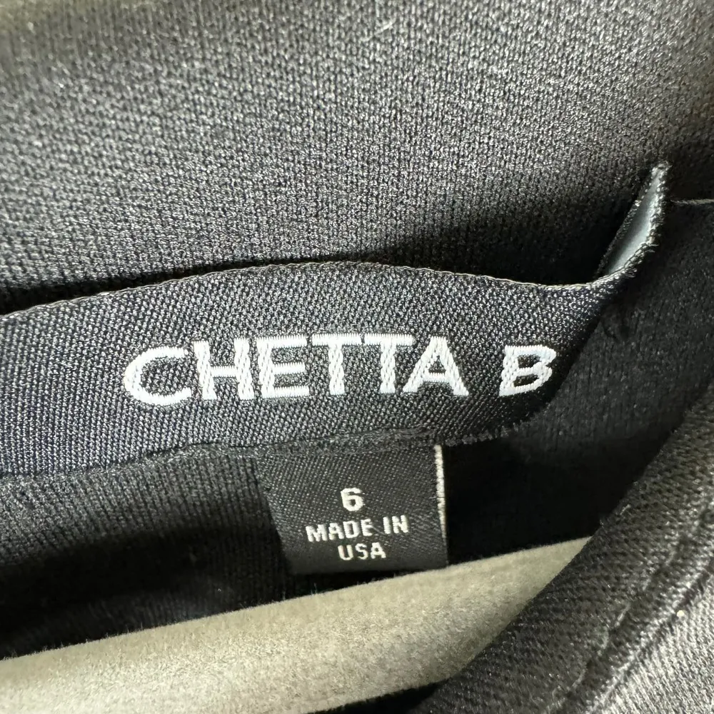 Chetta B Black Cap Sleeve Round Neck Faux Wrap Knee Length Jersey Knit Dress 6 - Image 5