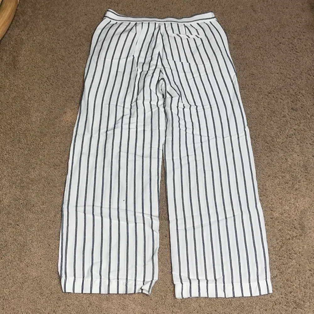 J. Jill Wide Leg Trouser Pants Linen Blend Navy Cream Stripe 10‎ Blue - Image 6