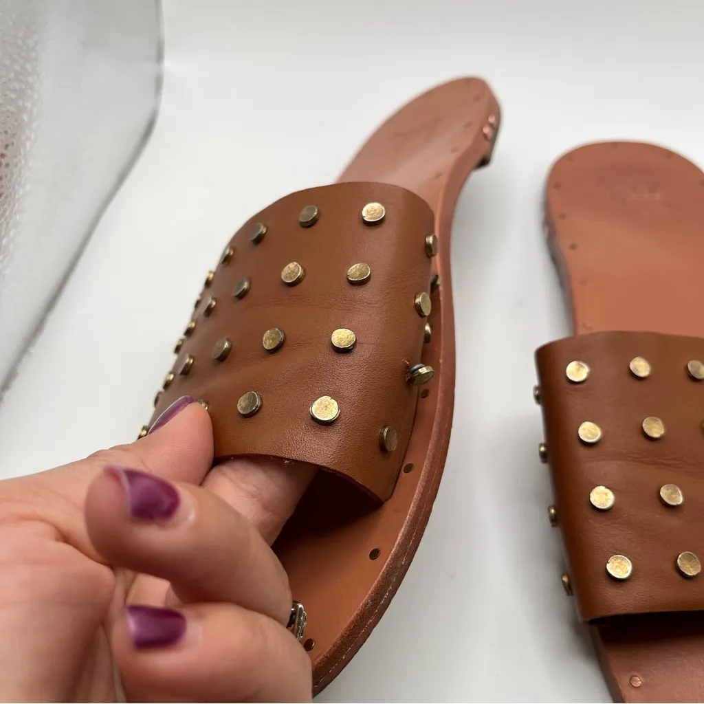 beek Lovebird Stud Leather Sandal slip on size 11 loose studs brown - Image 3