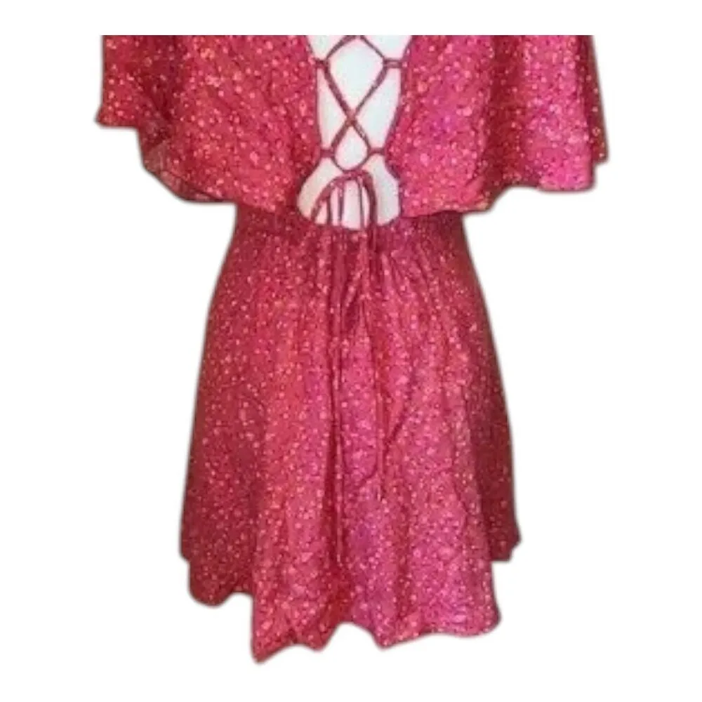 NWT Free People Pink Lace Back Ruffled Sleeve Smock Style Mini Dress Small - Image 14