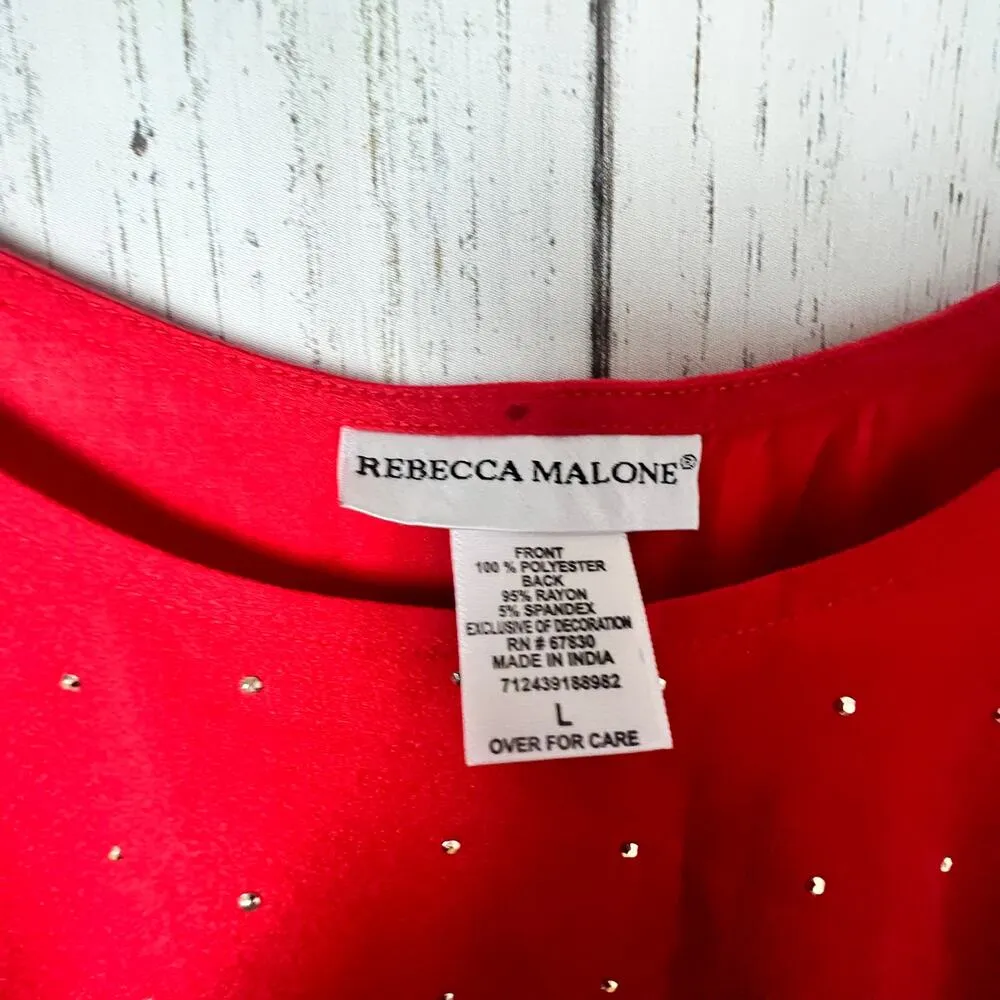 Rebecca Malone Women's  Embellished Sleeveless Red Blouse Sz L - Image 4