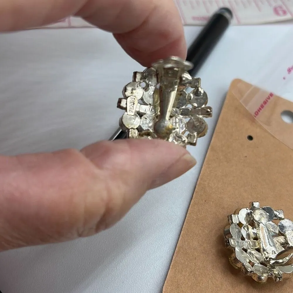 Vintage Roman cut glass crystals clip style earrings Silver - Image 4