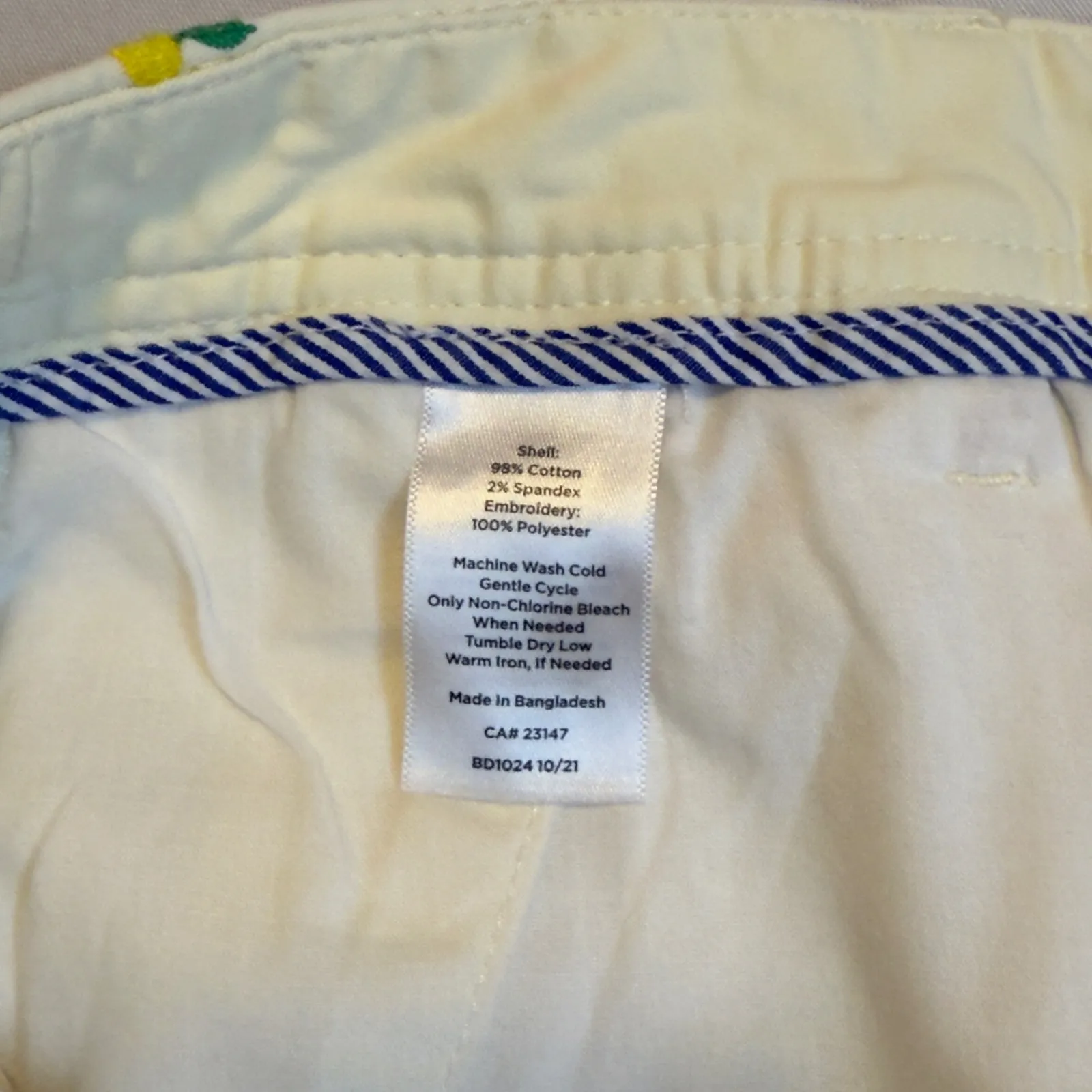 Talbots Women's Relaxed Chino Khaki Pants Sz 12 Cream Lemon Embroidered Casual # - Image 7