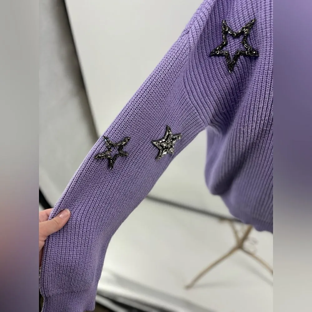 VERSONA Ontwelfth Lavender Sweater with Rhinestone Stars Size Large - Image 16