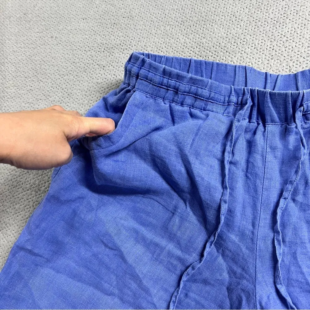 Luxury 100% Linen Pull Pn Chambray Blue Resort Wear Casual Pants 4 - Image 4