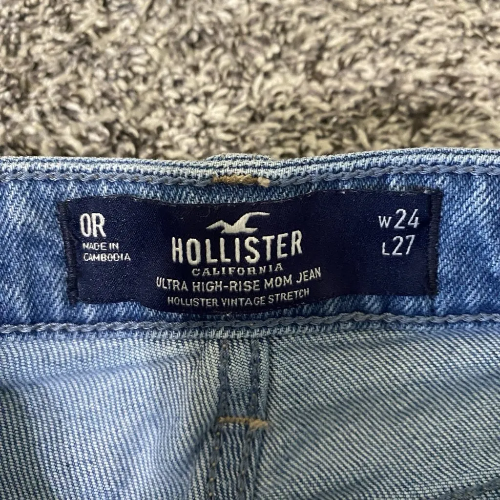 Hollister Ultra High Rise Mom Jeans Classic Stretch Black Wash Denim 0R - Image 2