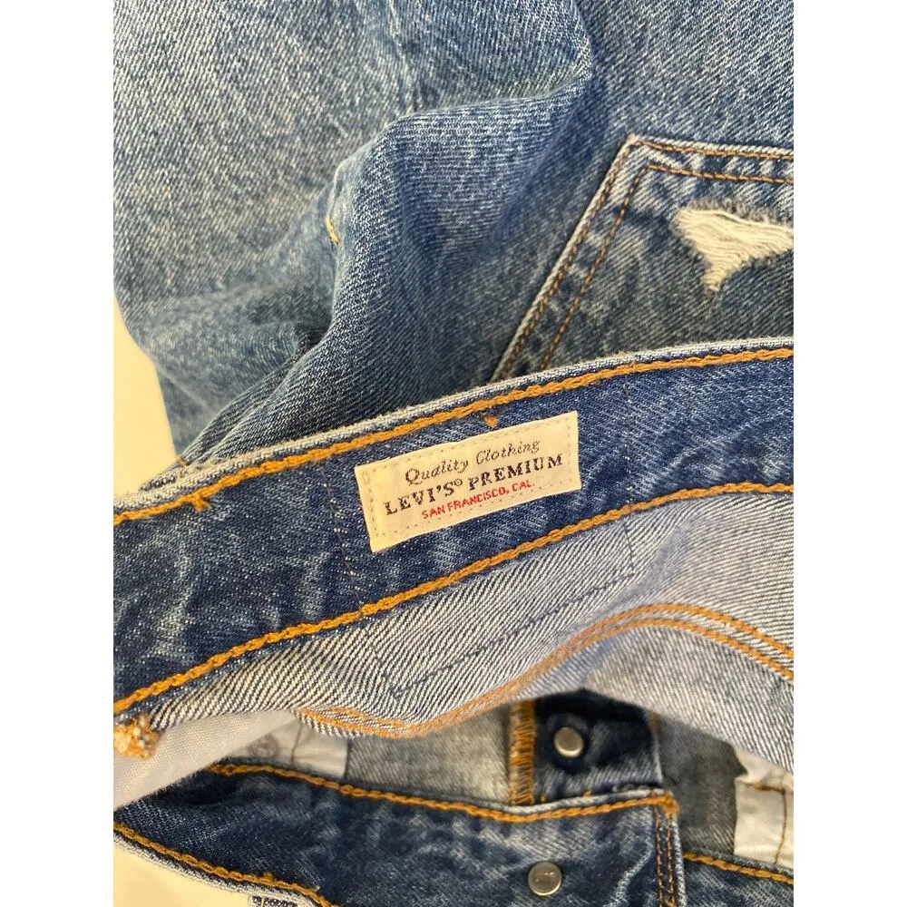 Levi’s Premium High-Rise Deconstructed Medium Blue Wash Denim Skirt NWT Sz 32 - Image 8