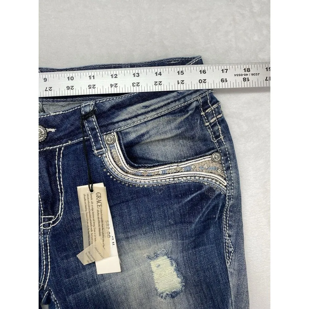 New Grace in LA jeans Womens sz 31 embellished pockets aztec lace denim bootcut - Image 3