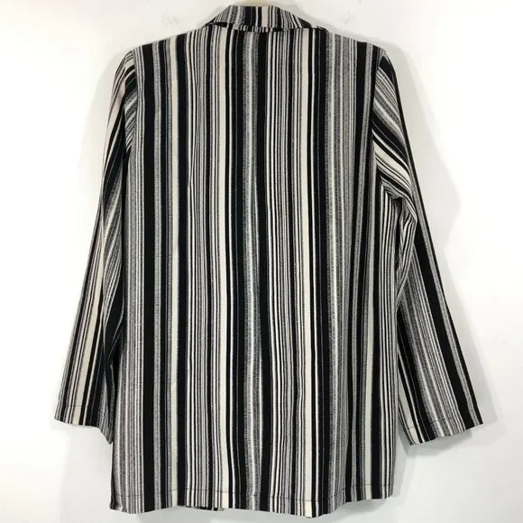 New Lush Unlined Boyfriend Blazer Lightweight Crepe Jacket Black Cream Stripe - Image 10
