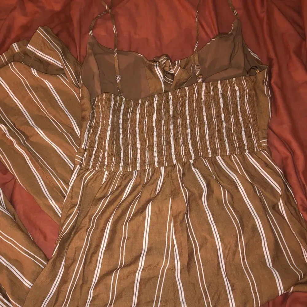 LUNIK  pinstripe brown jumpsuit with 3/4 length pants size Medium - Image 3