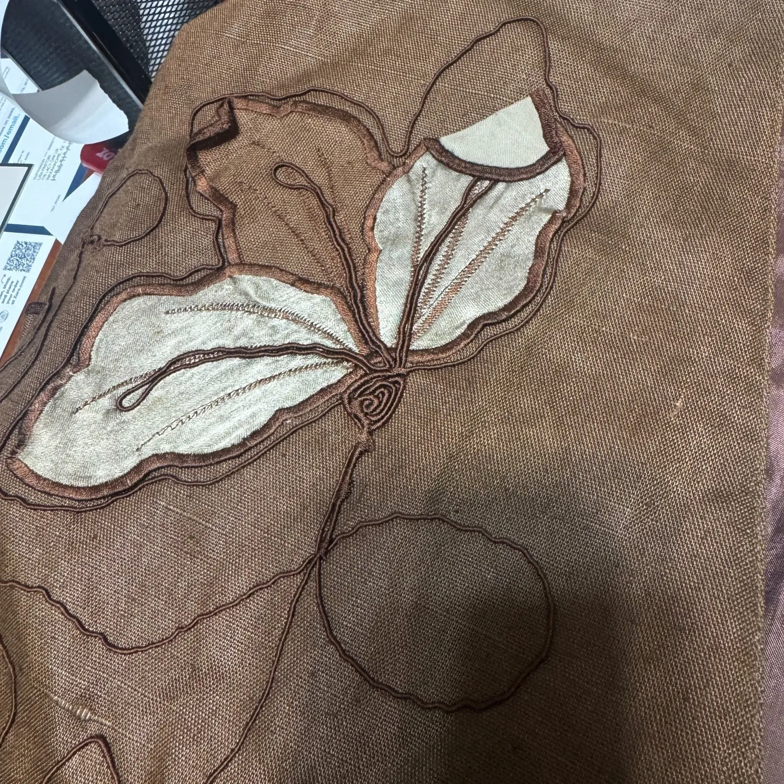 VTG 90s Linen Skirt Suit chocolate brown Church First Lady embroidered long sz L Size L - Image 9