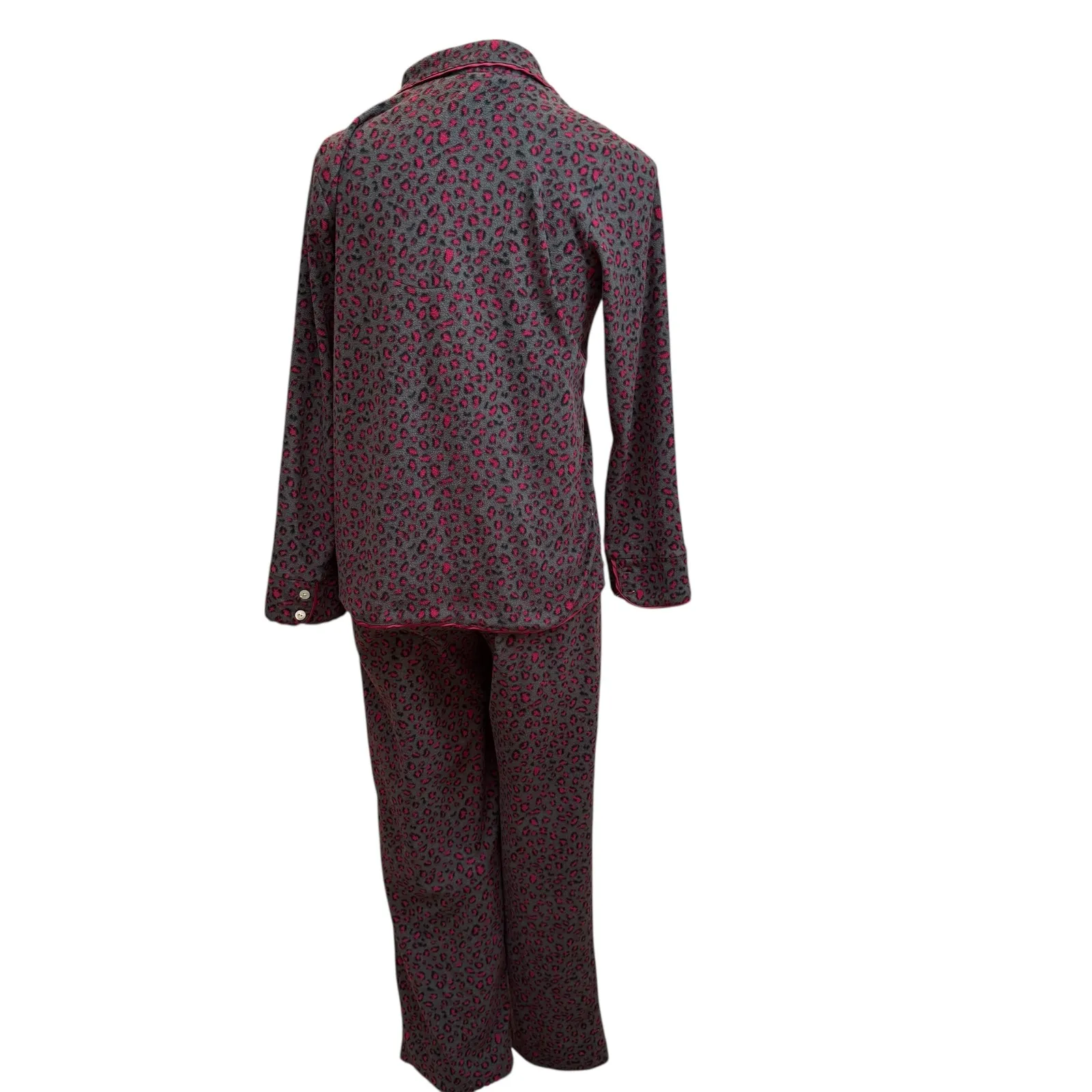 Company Ellen Tracy Women's Small Gray Pink Leopard Fleece Pajama Set - Image 3
