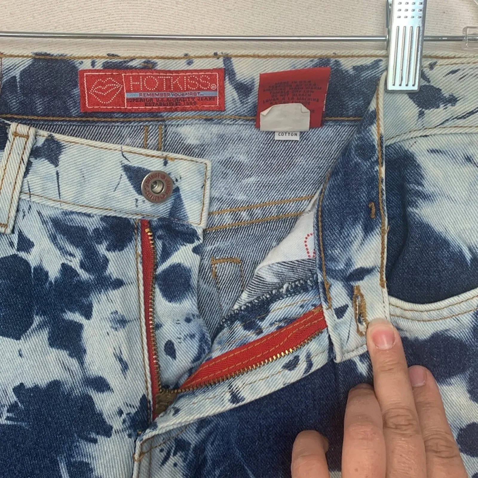 Hot Kiss juniors size 9 tye dye flare jeans boho raw hem 30 waist y2k 90s - Image 9