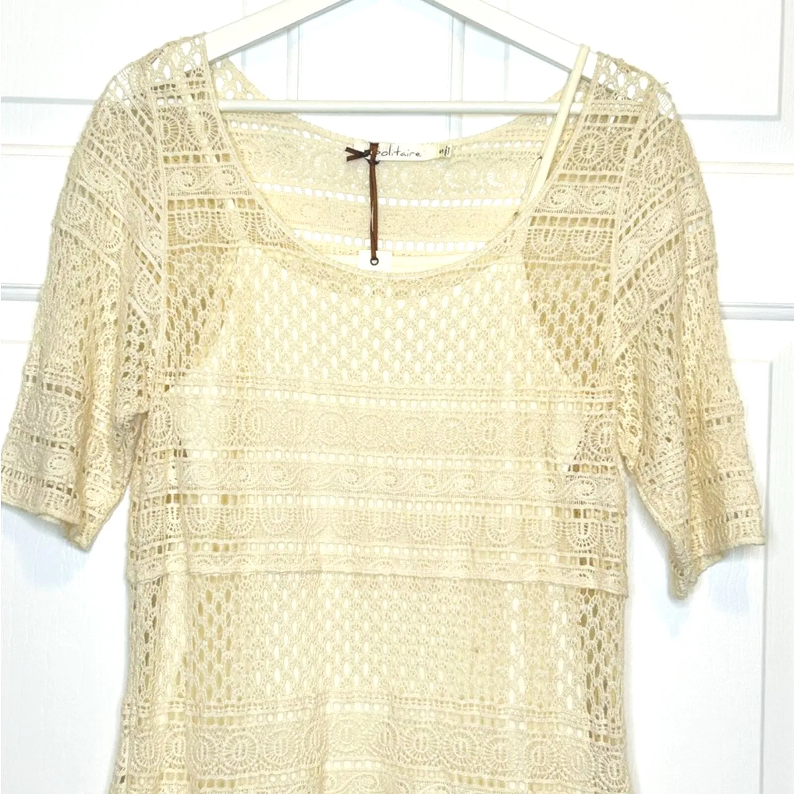 Solitaire Guipure Cream Crochet Lace Dress Lined Boho Bohemian Small‎ - Image 3