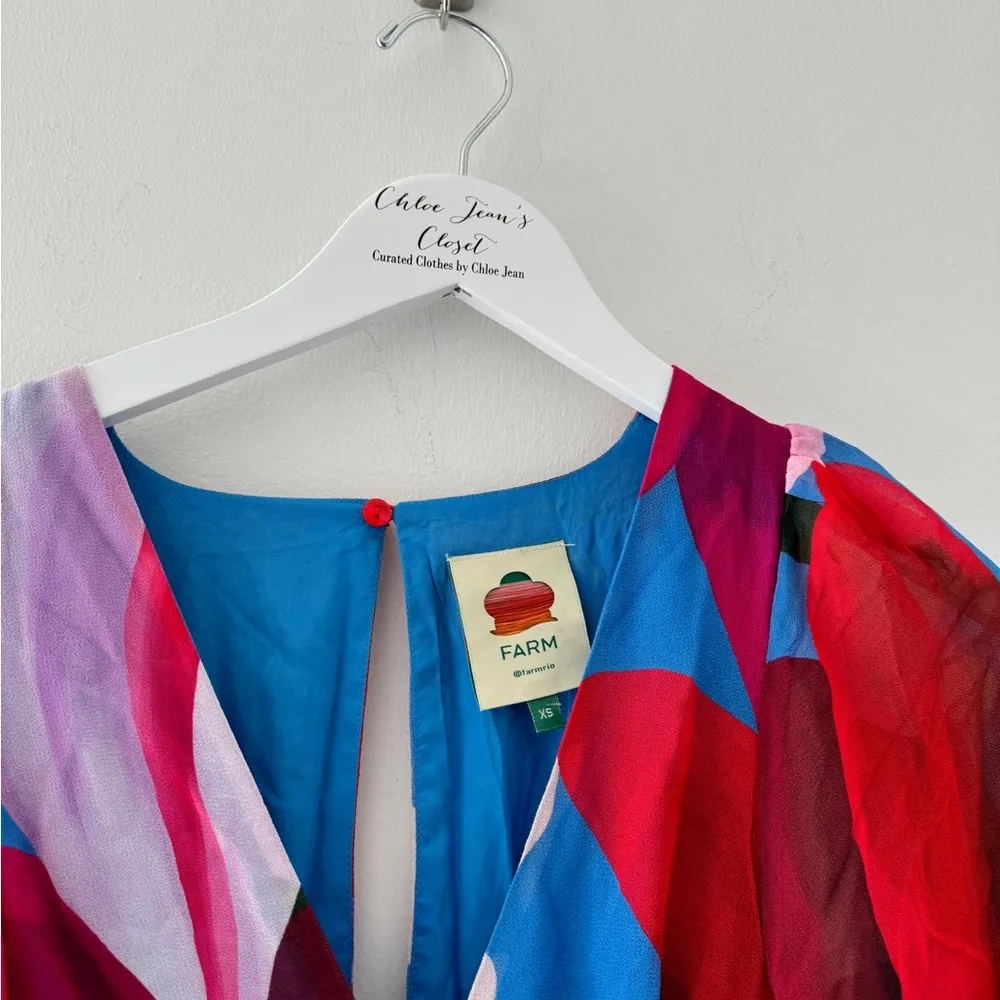 FARM RIO Watercolor Floral Blue Maxi Dress XS - Image 4