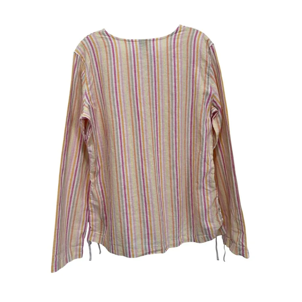 Vtg Gap Womens Pastel Striped Ruched Side Linen Blend Top L Beach Coastal Resort - Image 8