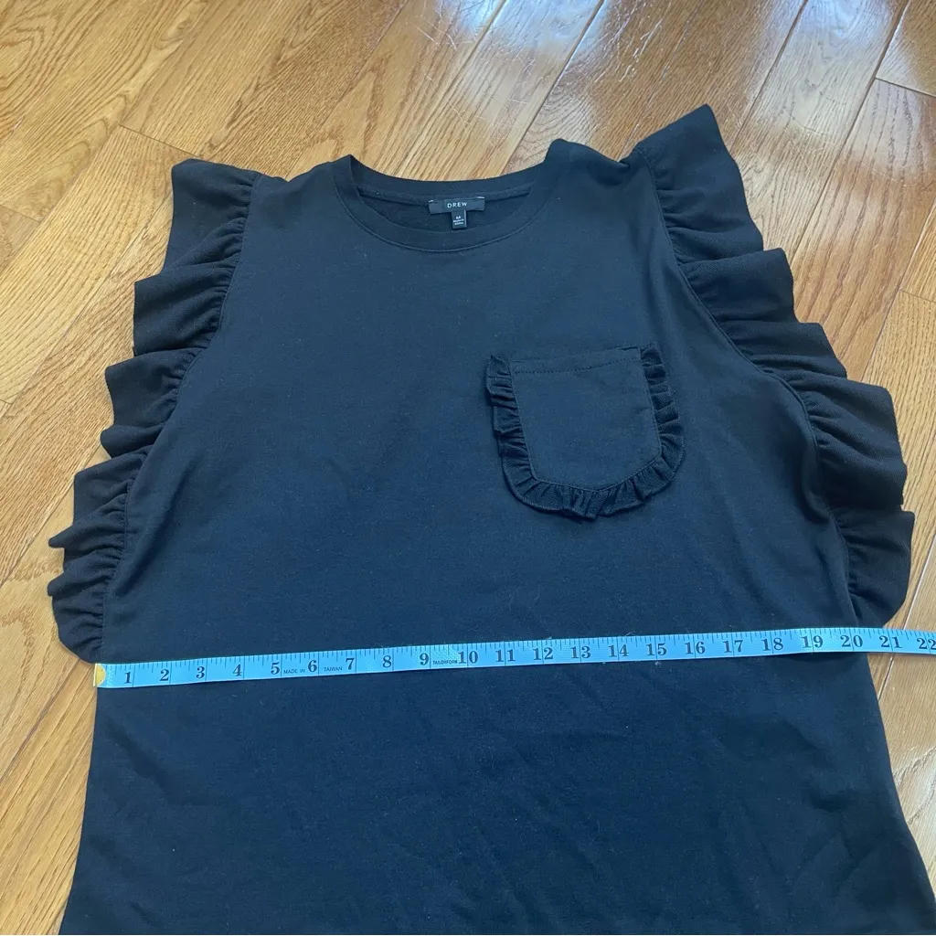 Drew Anthropologie Women’s Top Black Ruffle Sleeve Pocket T-Shirt Sz Medium - Image 7