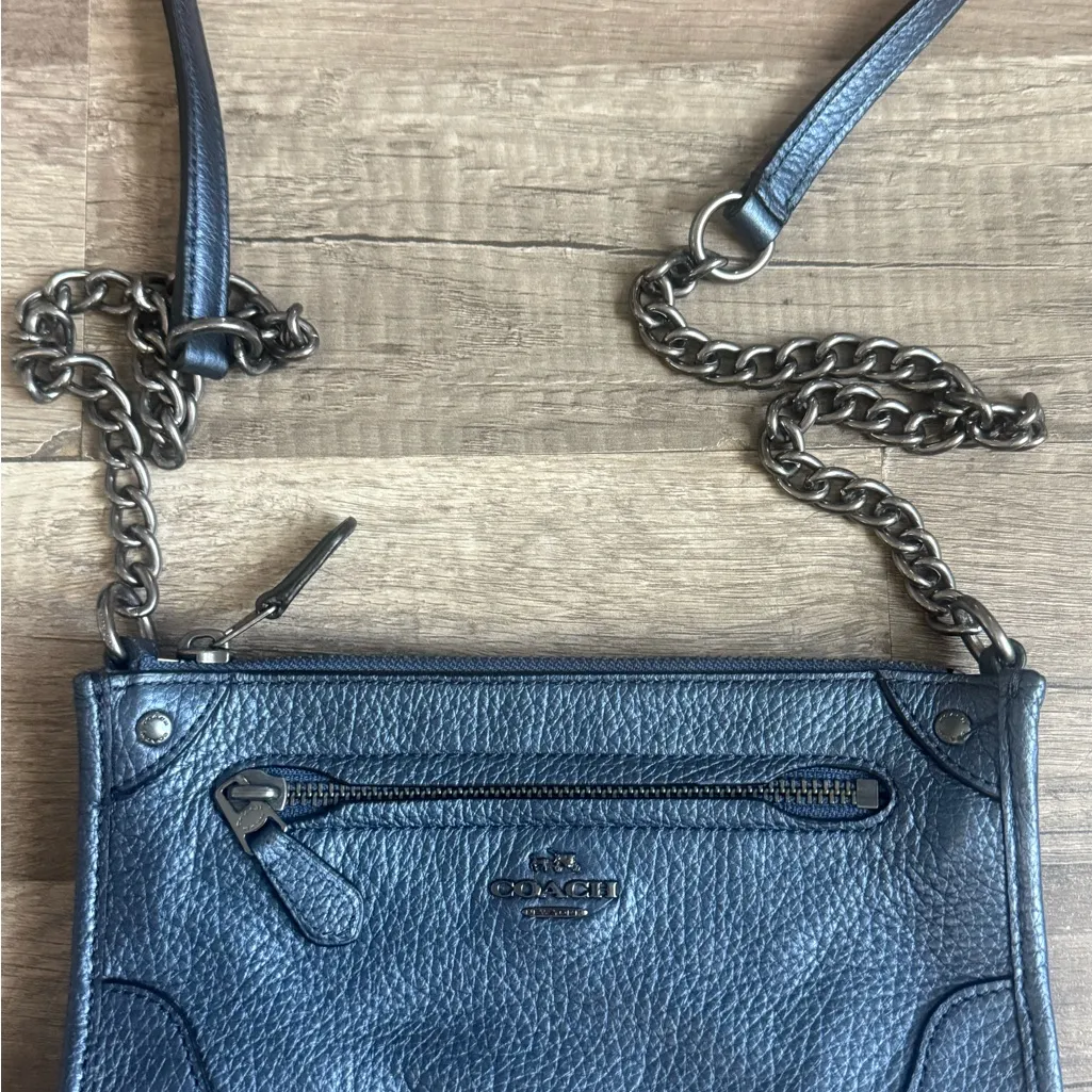 Coach Blue Leather Wristlet with Chain - Image 5