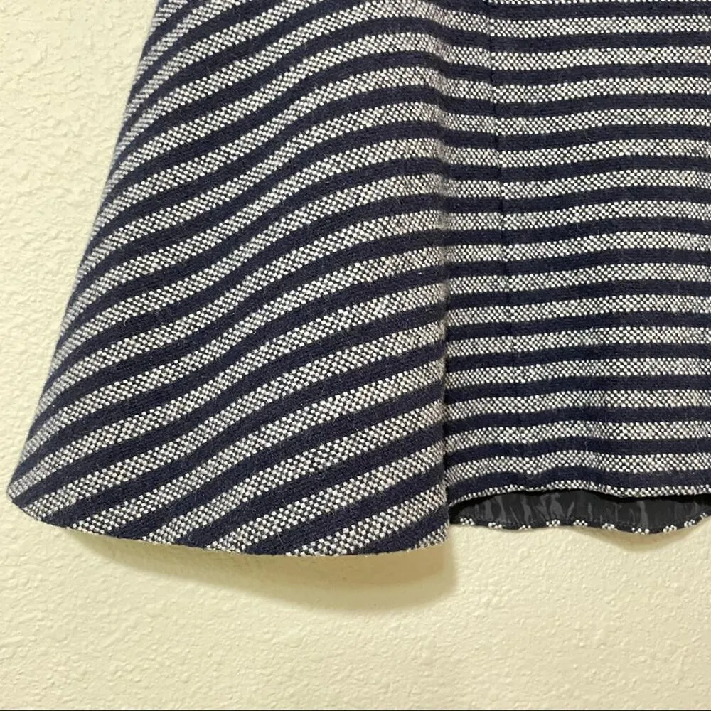 J Crew Blue & Grey Striped Wool A Line Skirt Dark Academia Womens 6 Mini Career - Image 2