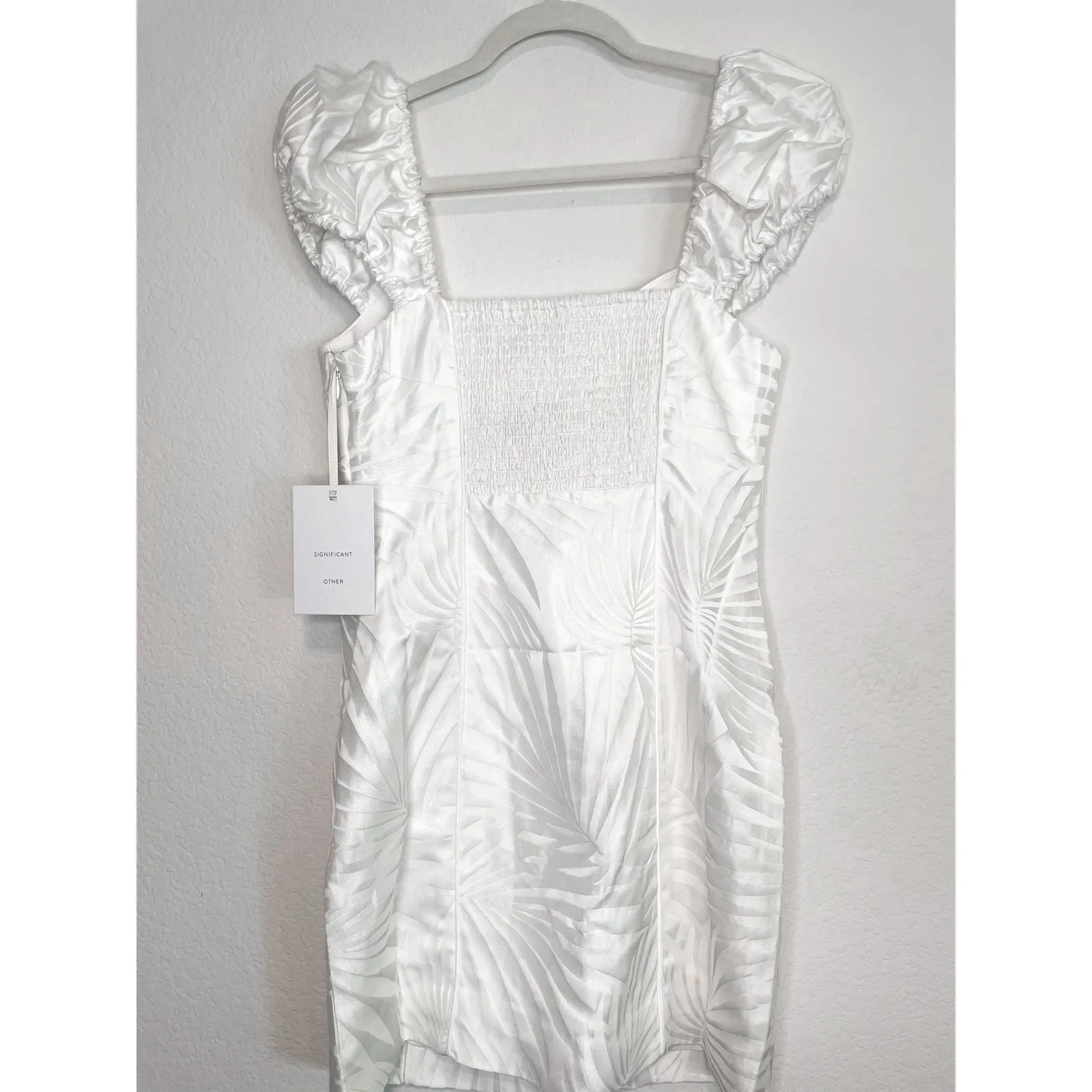 SIGNIFICANT OTHER Celia White Embroidered Palm Puff Sleeve Mini Dress Size 6 - Image 7