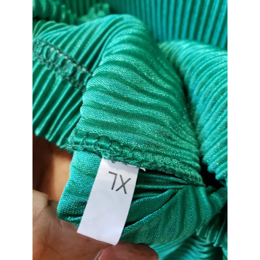 Women's Green Pleated Lounge Set XL Collared Button Top Wide Leg Pants 2 - Image 10