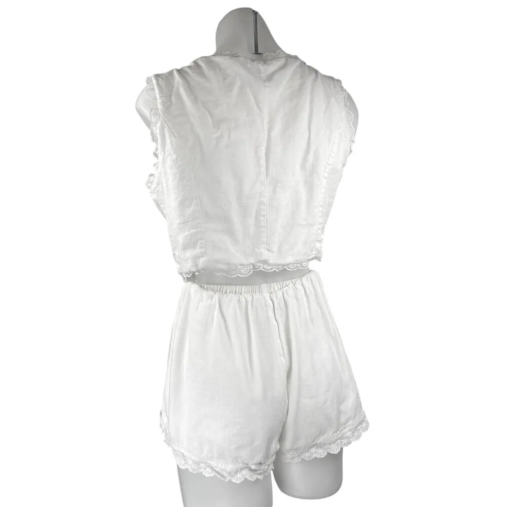 Princess Polly White Lace Sleeveless Crop Top High Rise Shorts 2 Piece Set 8 - Image 2