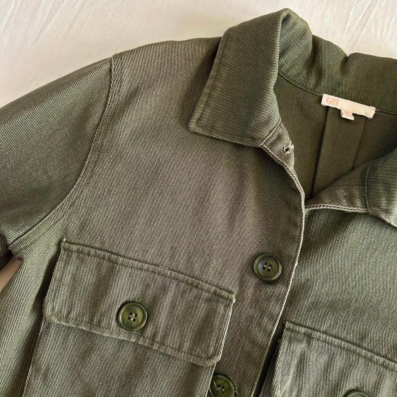 Gianni Bini Army Green‎ Button Cropped Jacket Pockets Sz M Indie Utility Cottage - Image 2