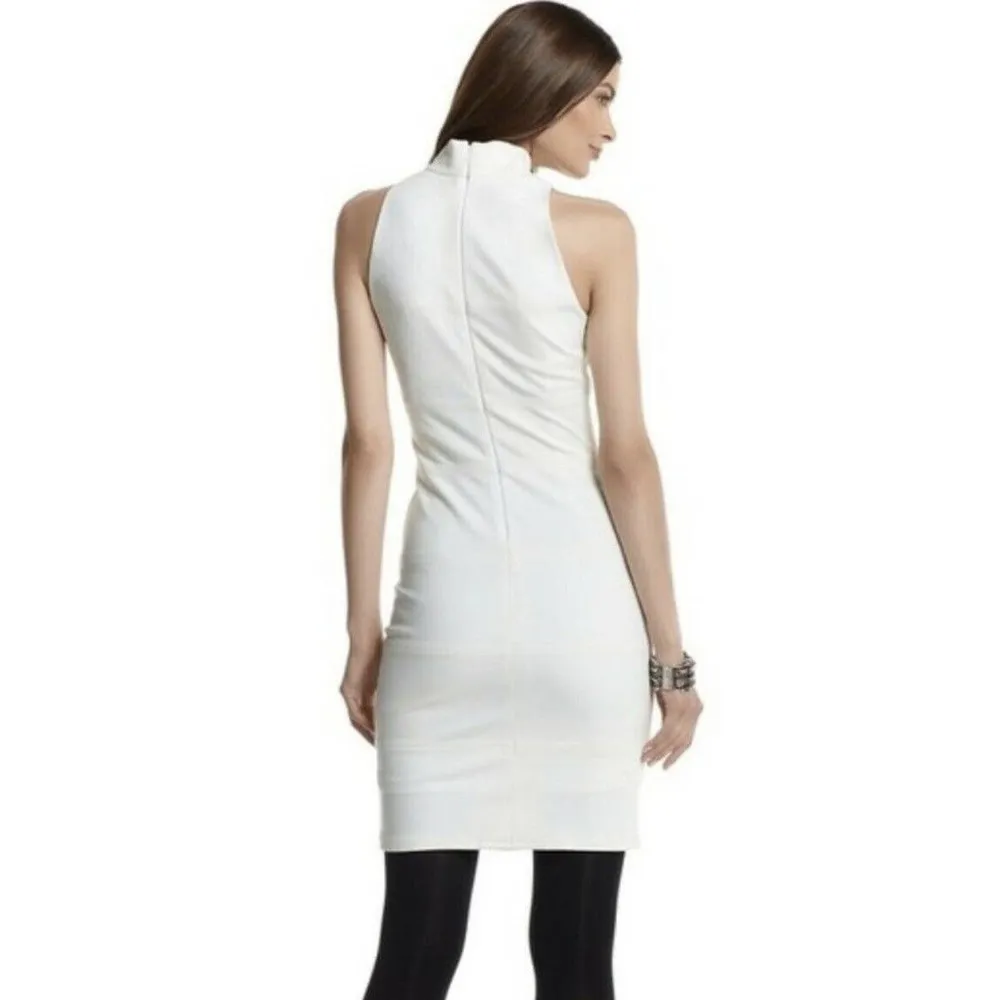 White House Black Market Dress Womens Ponte Cream Sheath Mockneck 570058012 Sz 0 - Image 2