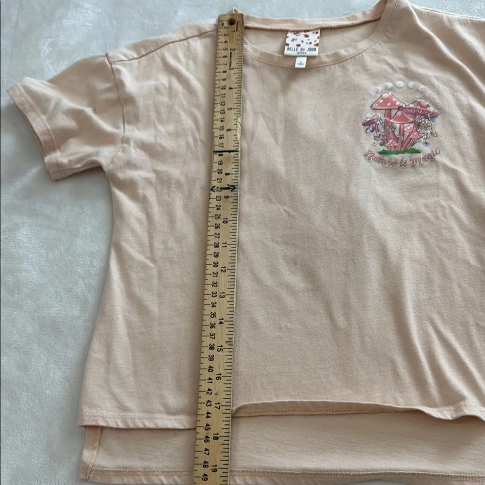 Belle du Jour Tan Graphic T-Shirt with Mushroom Design - Image 5