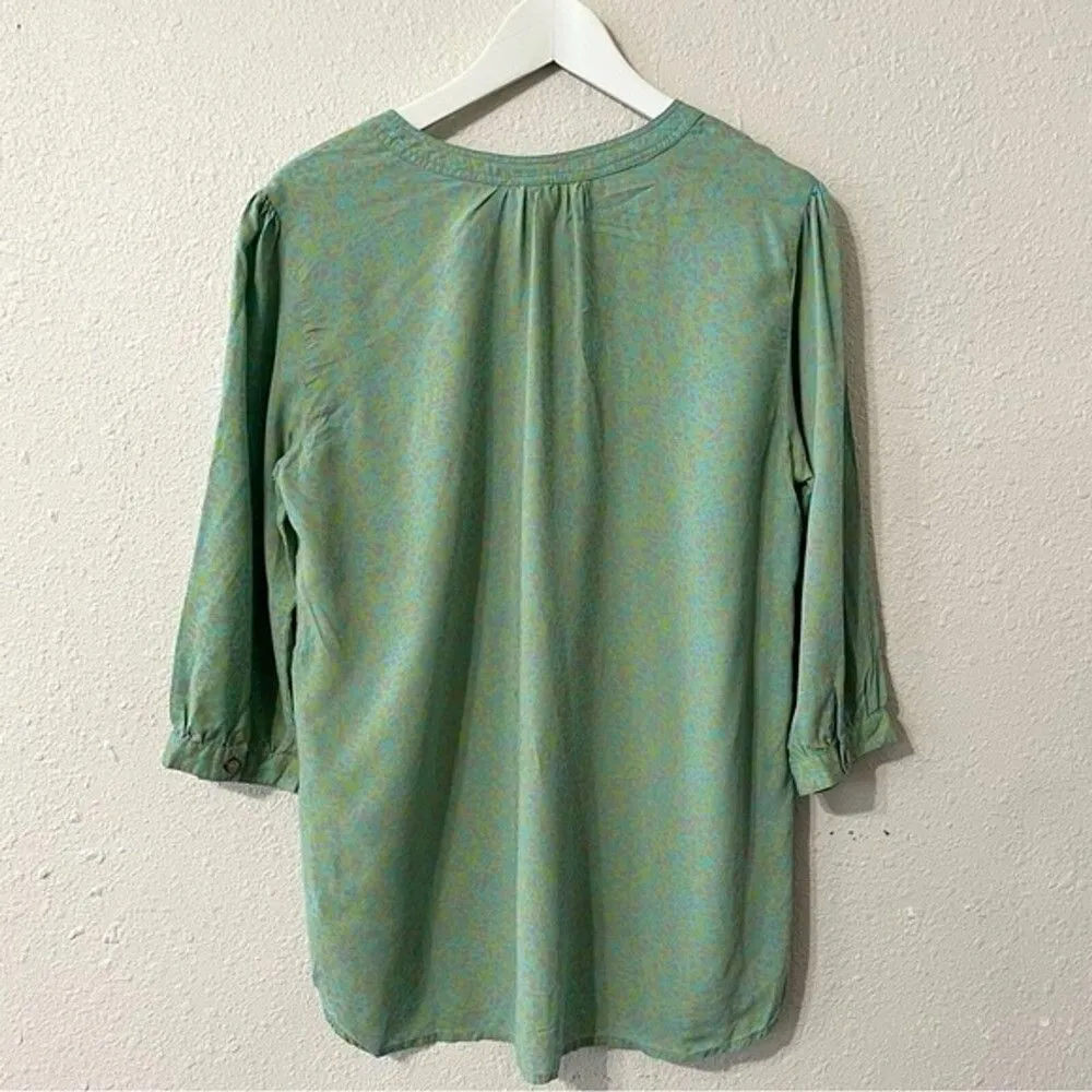 Gramicci Womens Rayon Micro Floral Button Popover Top Blouse Size S Multicolor Green - Image 4