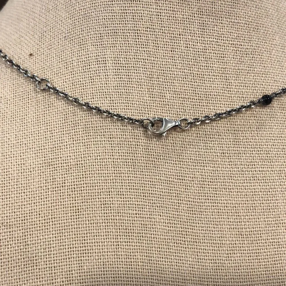 PANDORA Sincerity Sterling Silver Y Drop Mother of Pearl Onyx Station Necklace - Image 5