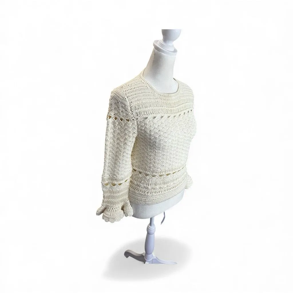 Zimmermann Waverly Crochet Crewneck Top Cream US 4 Size 0 NWT Resort Luxury - Image 7